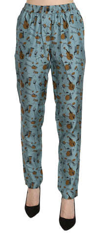 Dolce & Gabbana Blue Musical Instruments Print Tapered Women's Pants