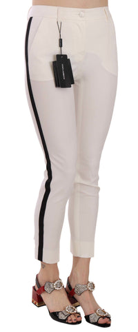 Dolce & Gabbana White Side Stripe Cropped Skinny Women's Pants