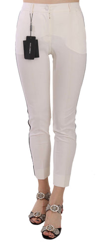 Dolce & Gabbana White Side Stripe Cropped Skinny Women's Pants