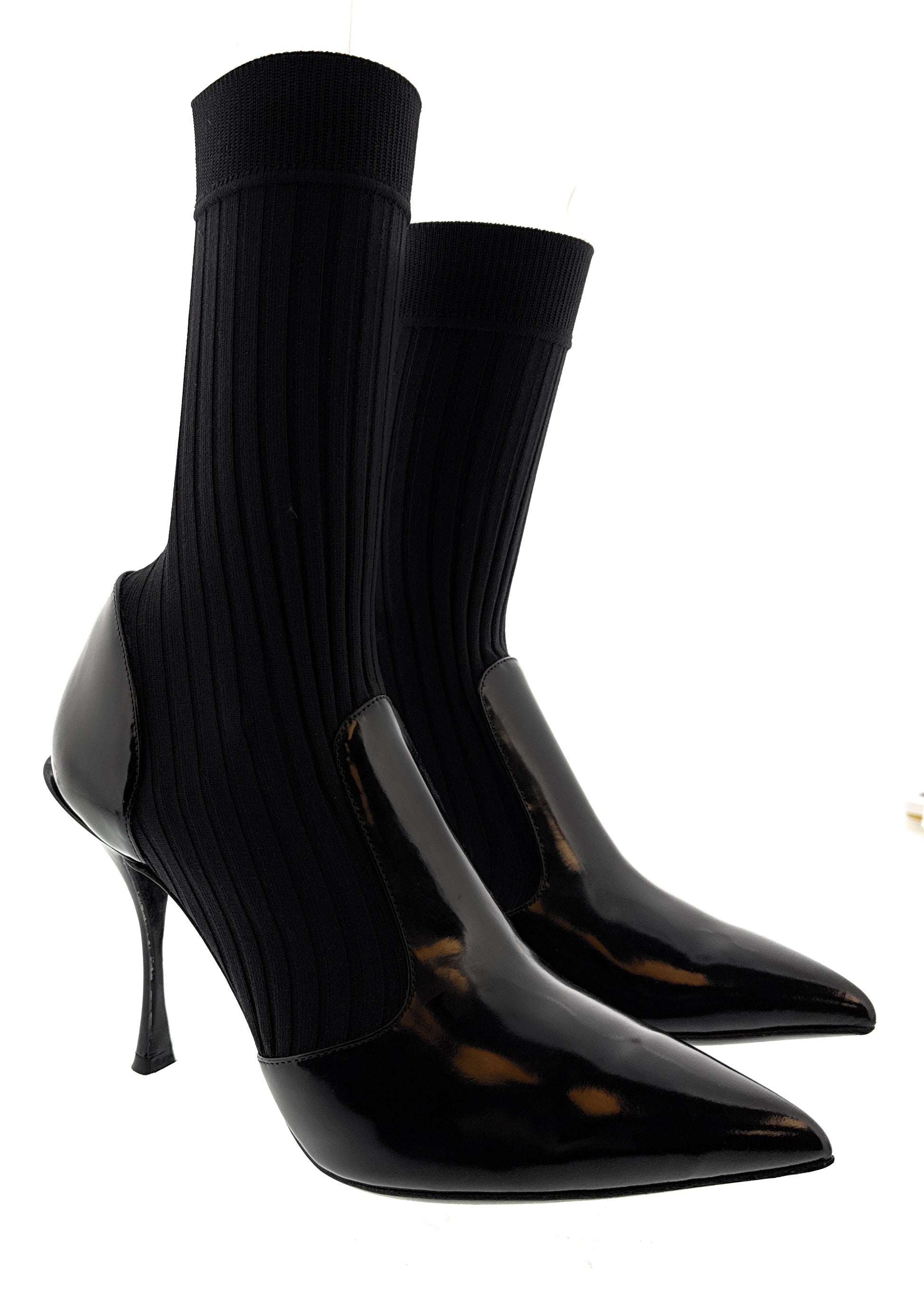 Dolce & Gabbana Black Patent Sock-Style Ankle Boots -EU37.5