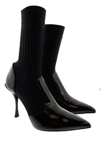 Dolce & Gabbana Black Patent Sock-Style Ankle Boots -EU37.5