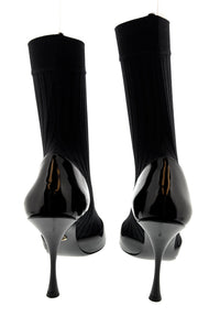 Dolce & Gabbana Black Sock-Style Patent Leather Ankle Boots – Sculpted Heel-39