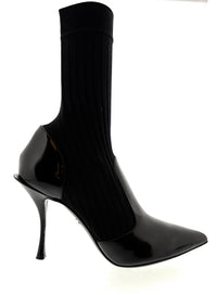 Dolce & Gabbana Black Patent Sock-Style Ankle Boots -EU37.5