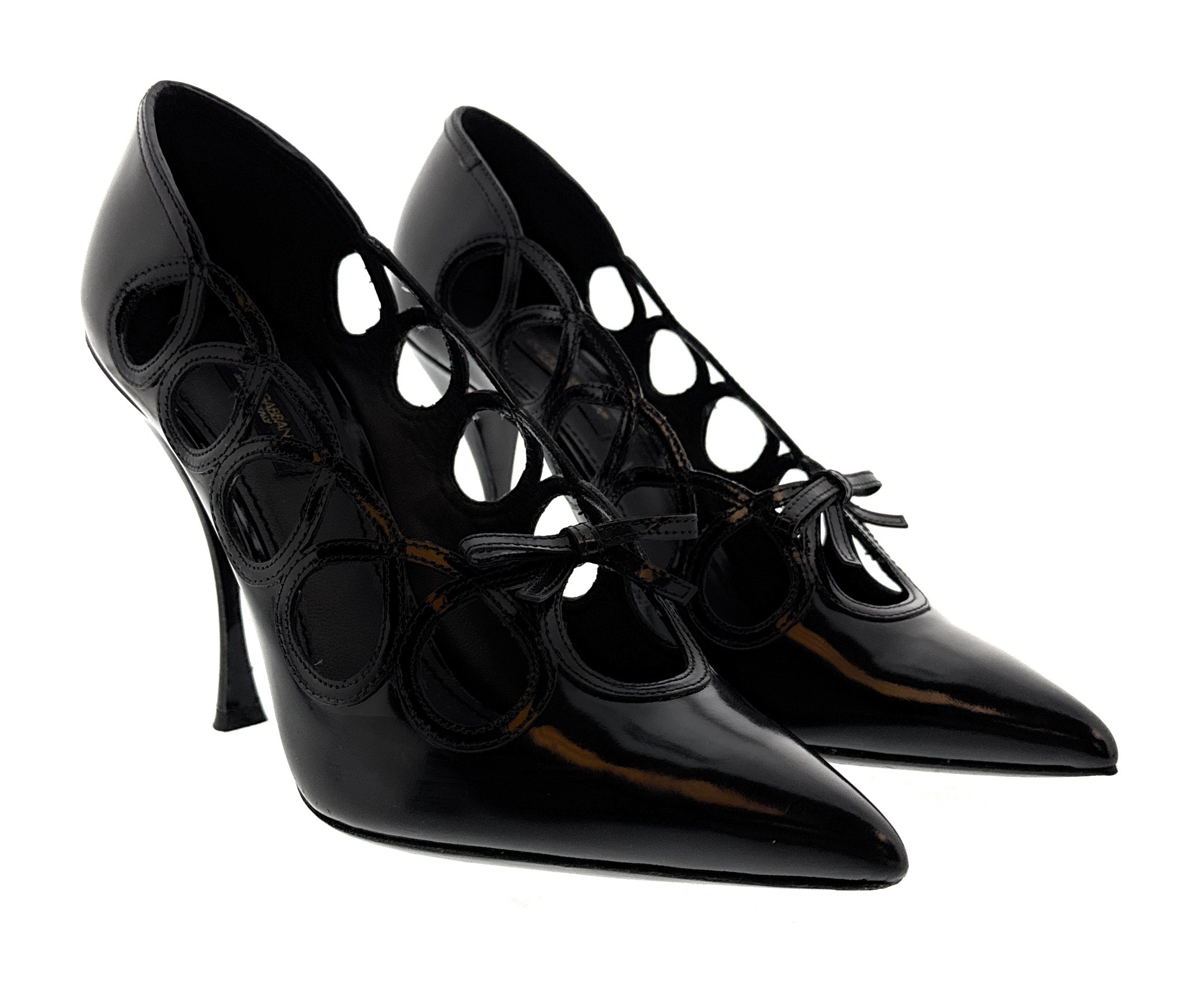 Dolce & Gabbana Black Glossy Patent Cut Out Heels-EU40
