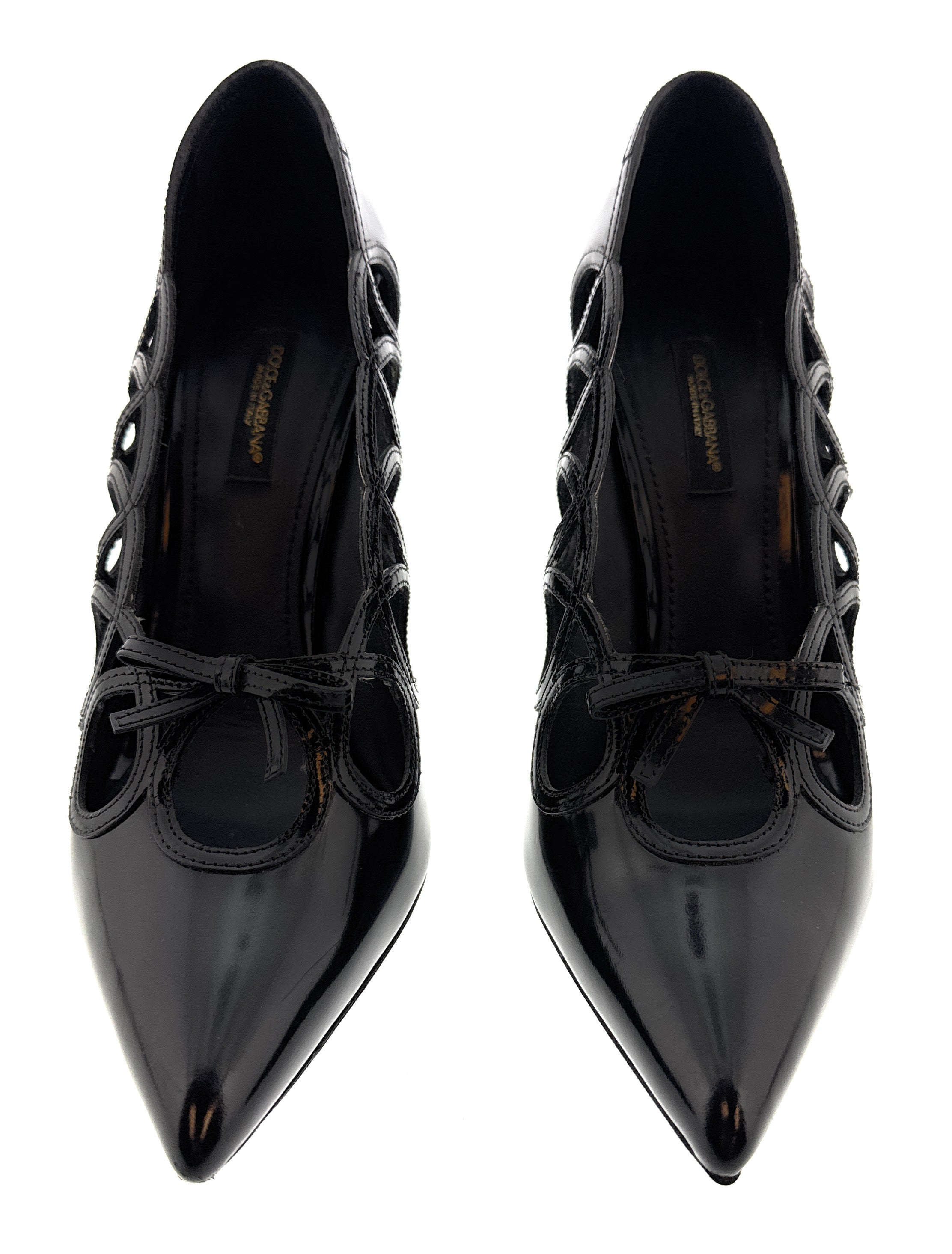 Dolce & Gabbana Black Glossy Patent Cut Out Heels-EU38