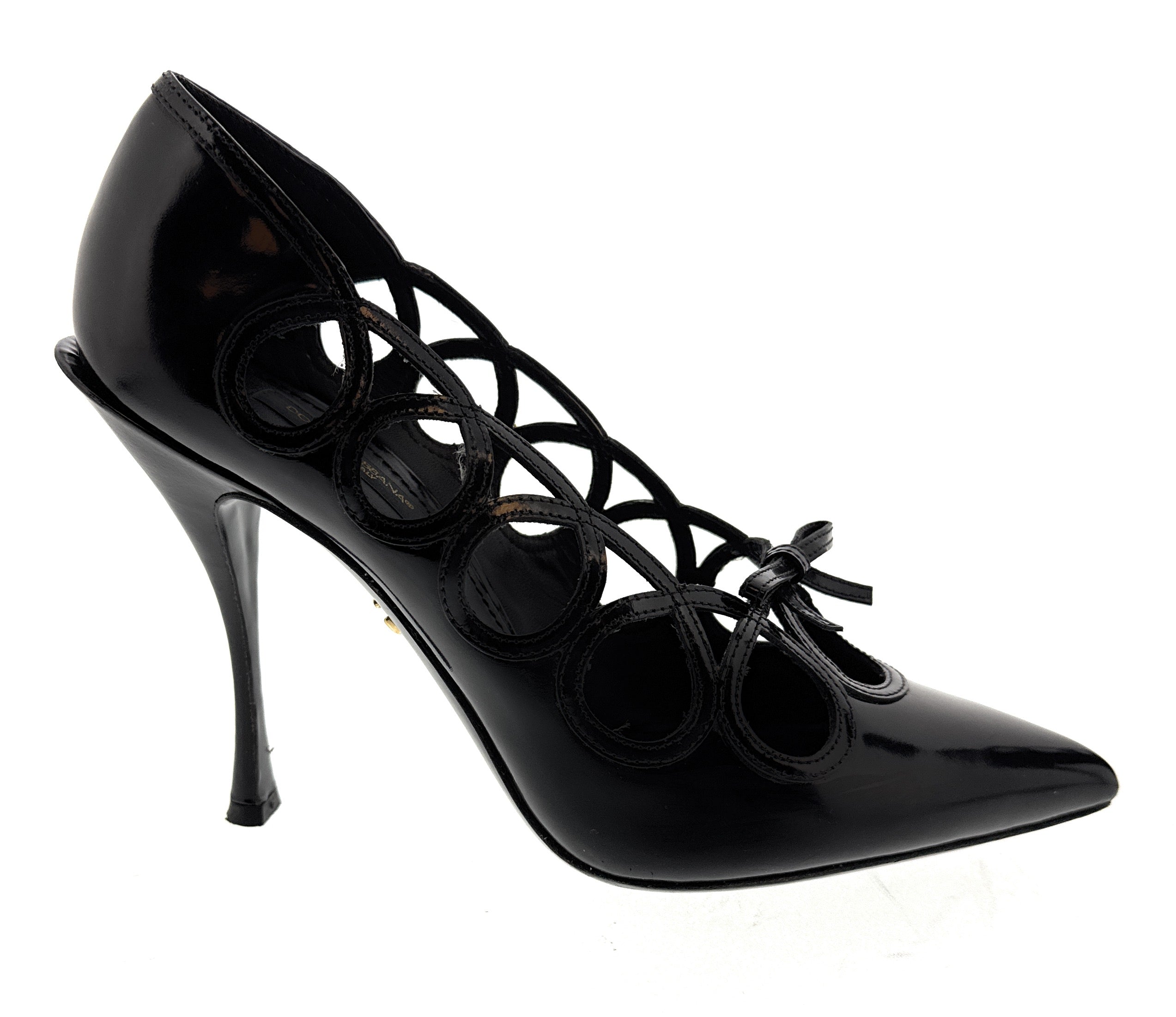 Dolce & Gabbana Black Glossy Patent Cut Out Heels-EU38