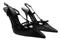 Dolce & Gabbana Black Mesh Slingback – T-Strap Bow Detail Pointed Pumps-41