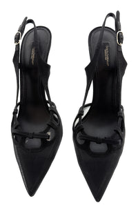 Dolce & Gabbana Black Mesh Slingback – T-Strap Bow Detail Pointed Pumps-41