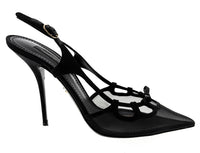 Dolce & Gabbana Black Mesh Slingback – T-Strap Bow Detail Pointed Pumps-41