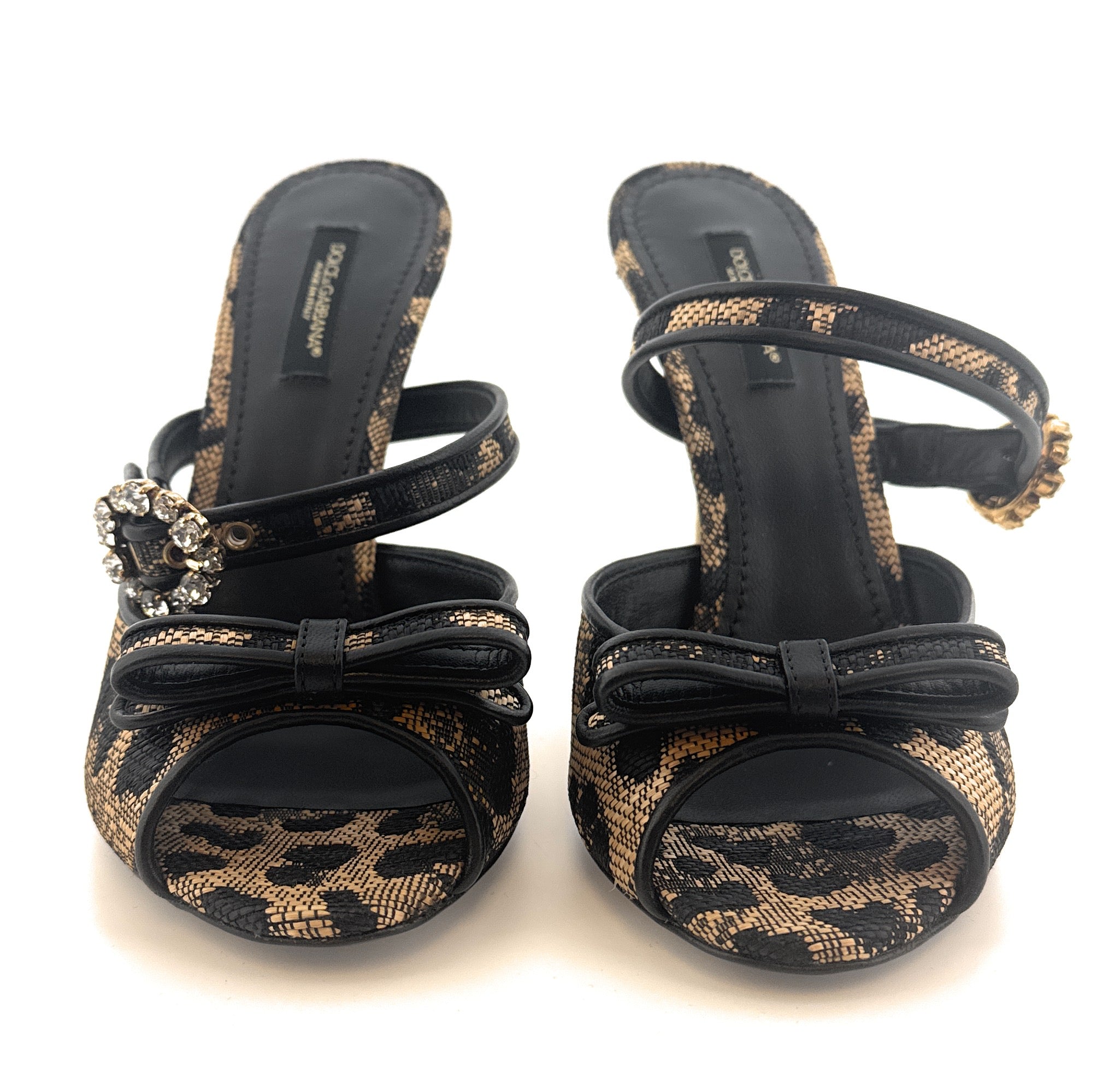 Dolce & Gabbana Brown Raffia Jewelled Stiletto Heel Slides-37