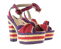 Dolce & Gabbana Multicolor Raffia Platform Sandals – Woven Heels with Bow-39.5