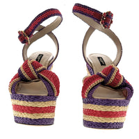 Dolce & Gabbana Multicolor Raffia Platform Sandals – Woven Heels with Bow-39.5