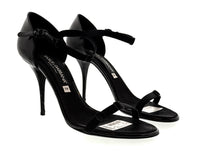 Dolce & Gabbana Black Calfskin Stiletto Sandals – Open-Toe Strappy Heels-39