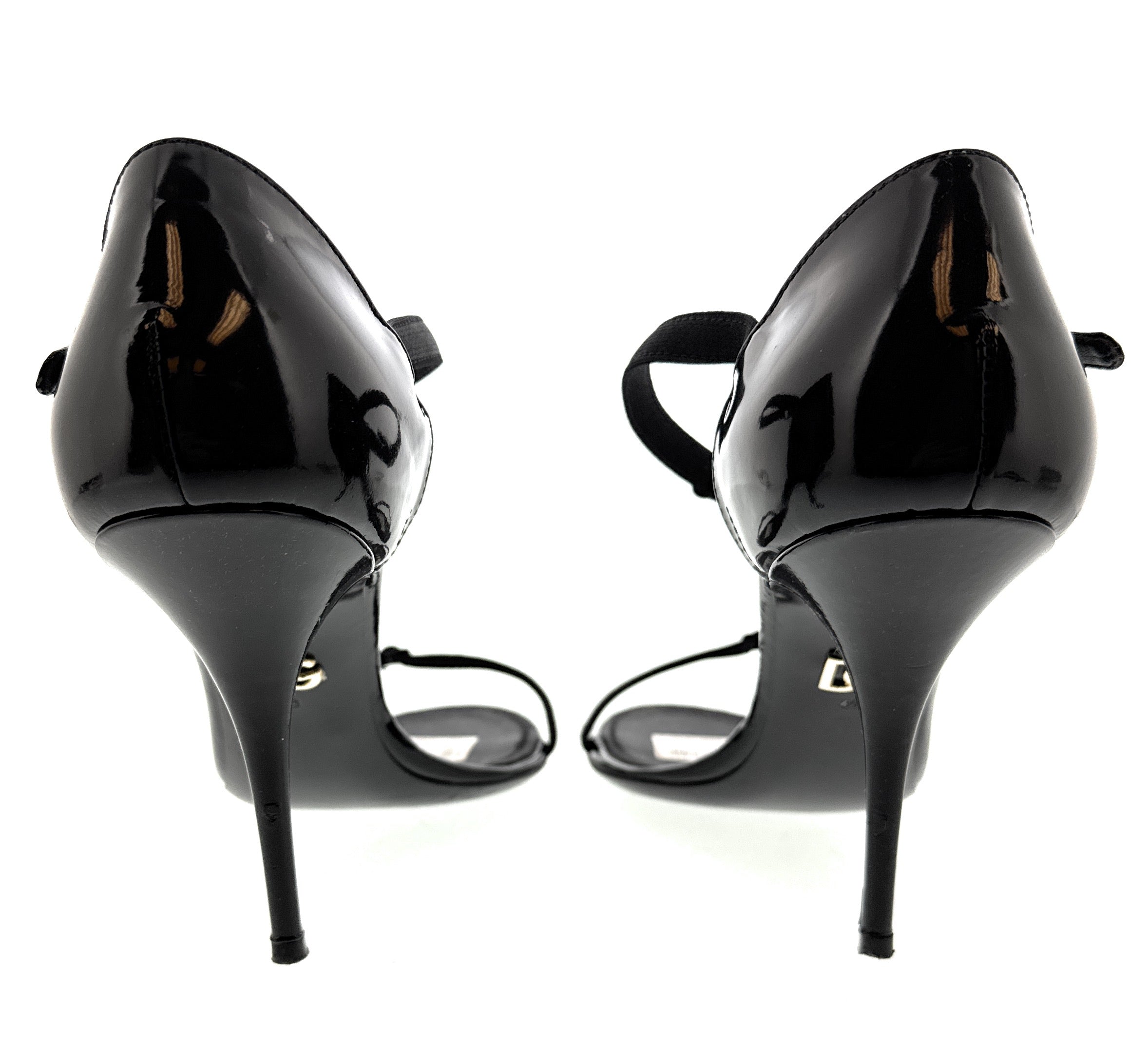 Dolce & Gabbana Black Calfskin Stiletto Sandals – Open-Toe Strappy Heels-39