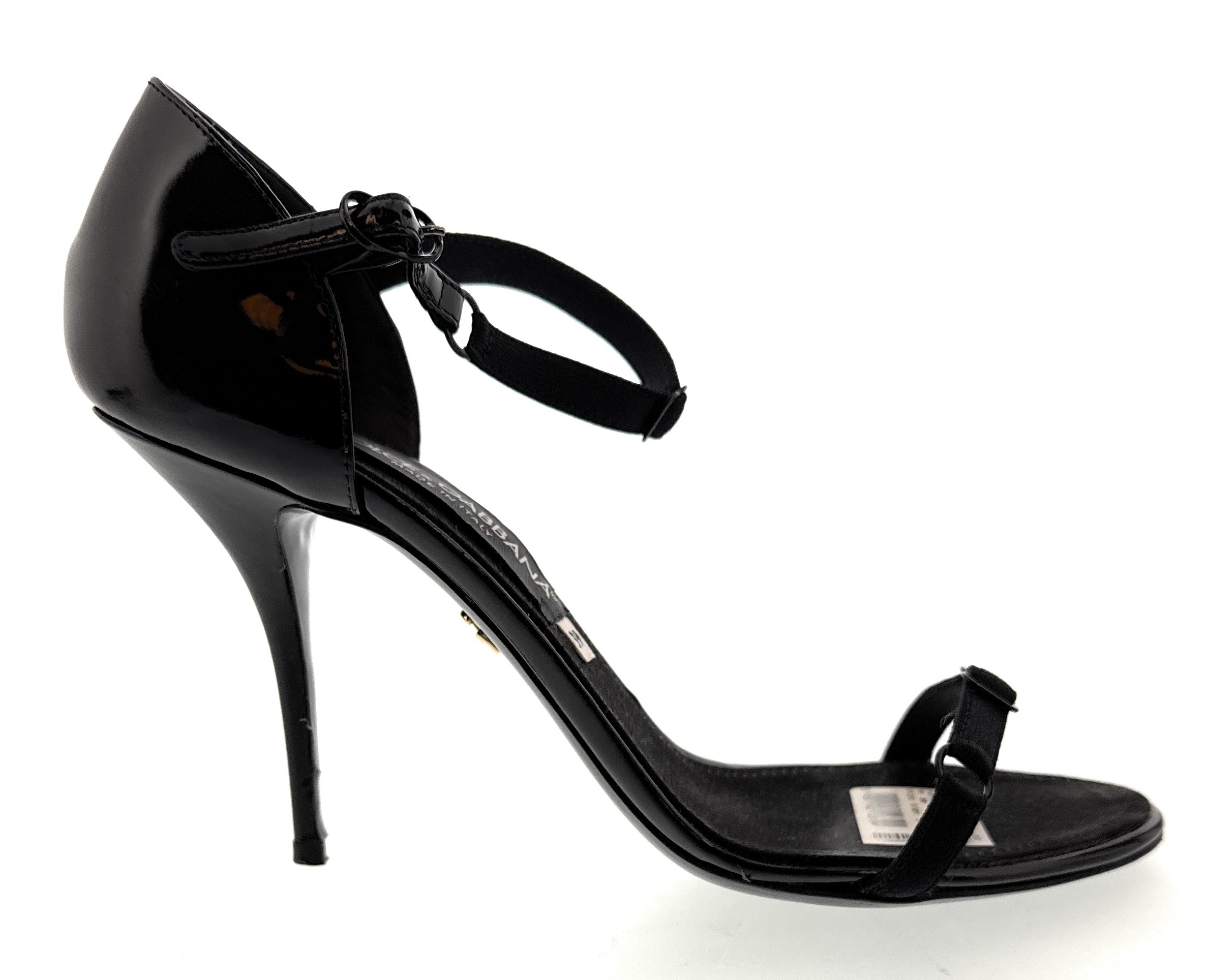 Dolce & Gabbana Black Calfskin Stiletto Sandals – Open-Toe Strappy Heels-39