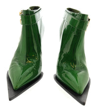Dolce & Gabbana Green Patent Leather Ankle Boots – Pointed Toe Logo Buckle-38