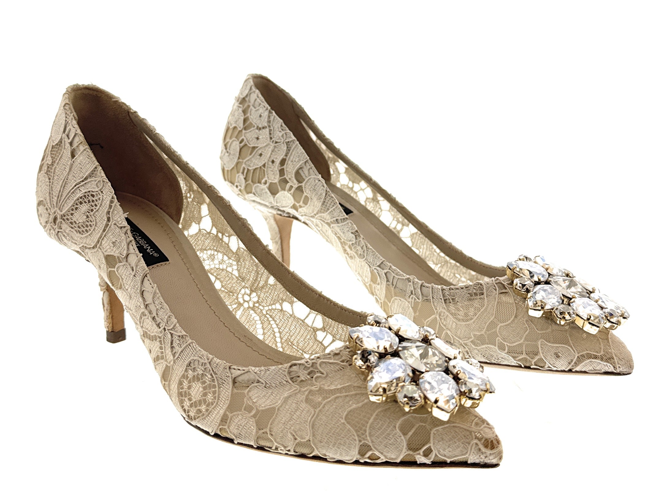 Dolce & Gabbana Ivory Floral Lace Kitten Heels-EU35