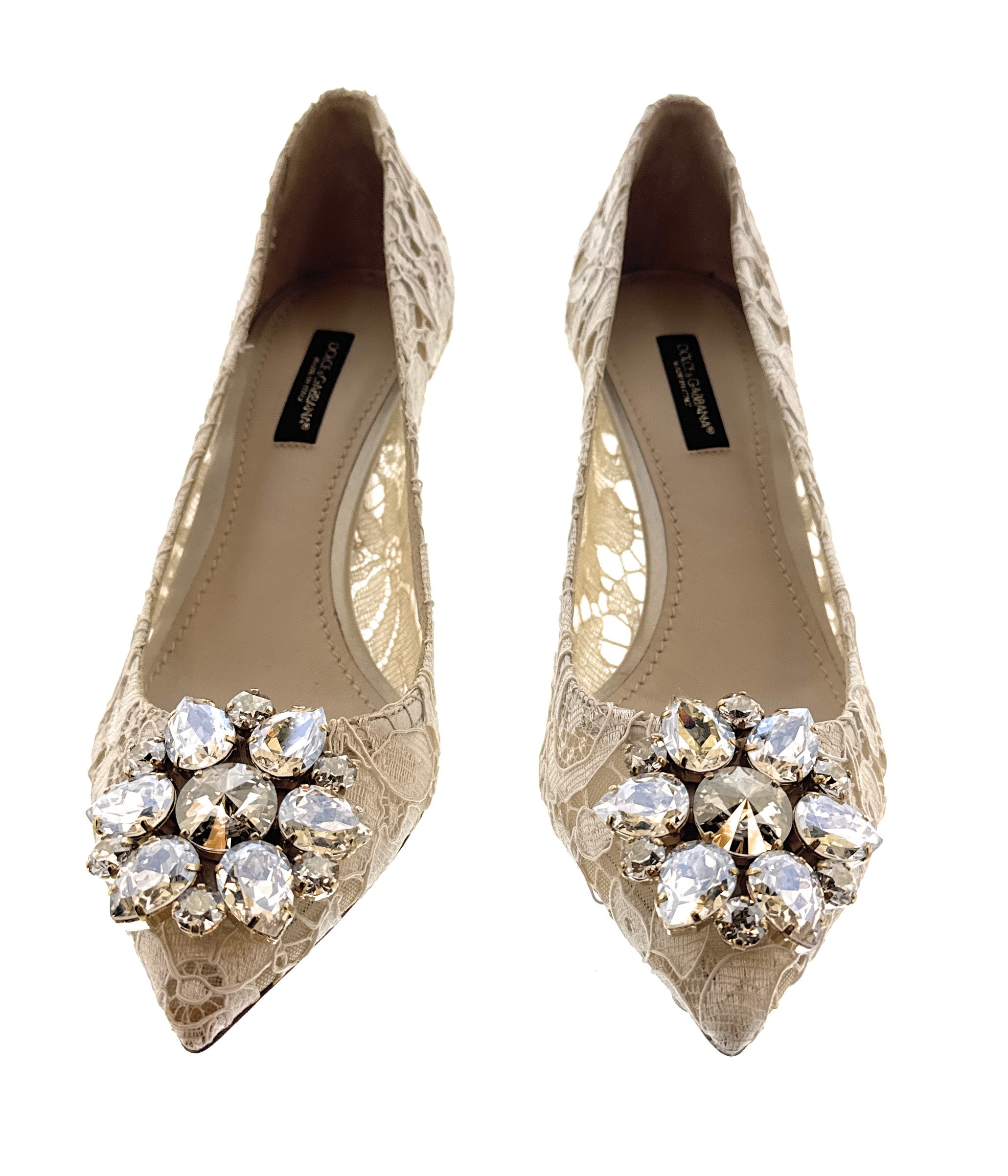 Dolce & Gabbana Ivory Floral Lace Kitten Heels-EU35