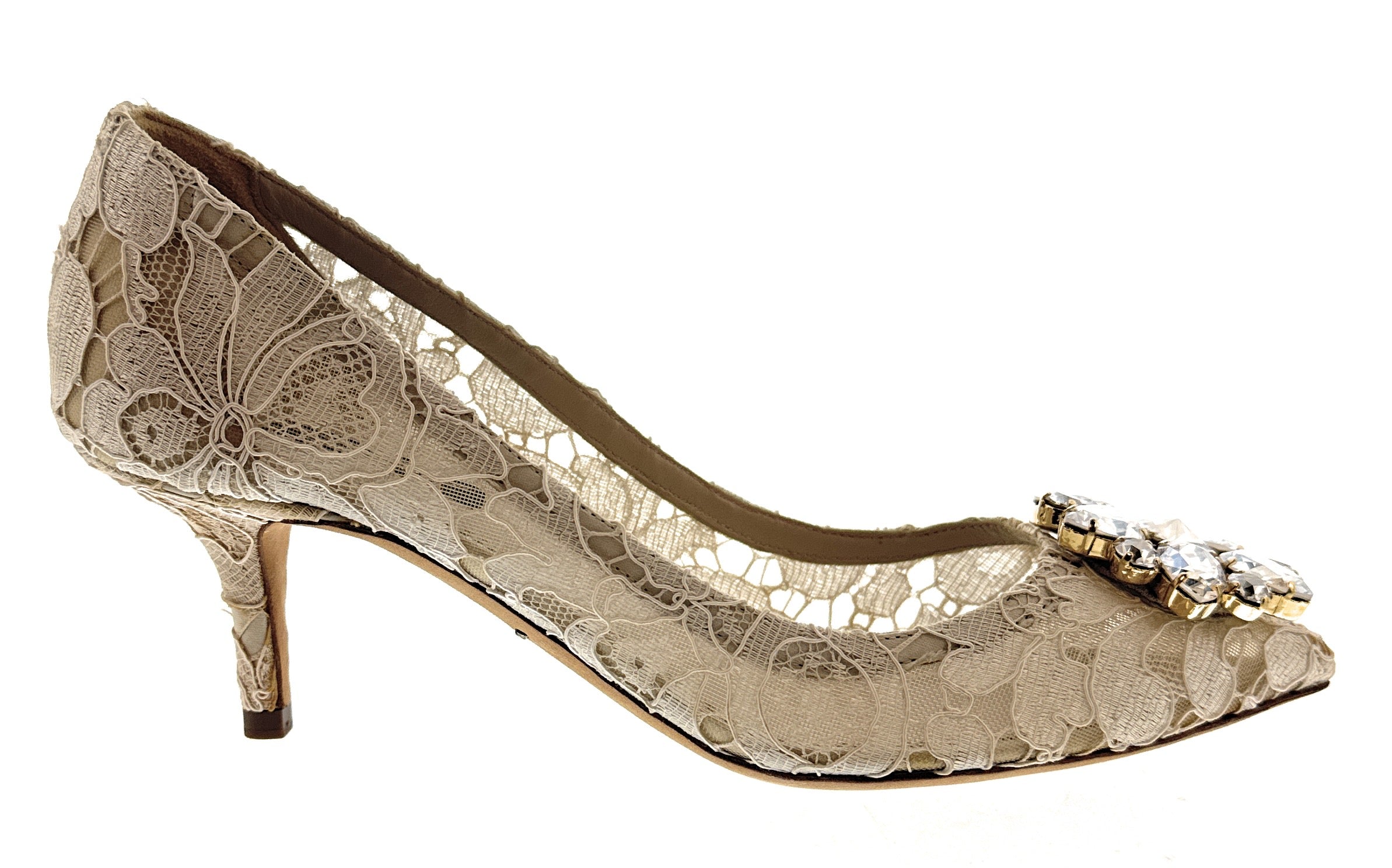 Dolce & Gabbana Ivory Floral Lace Kitten Heels-EU35