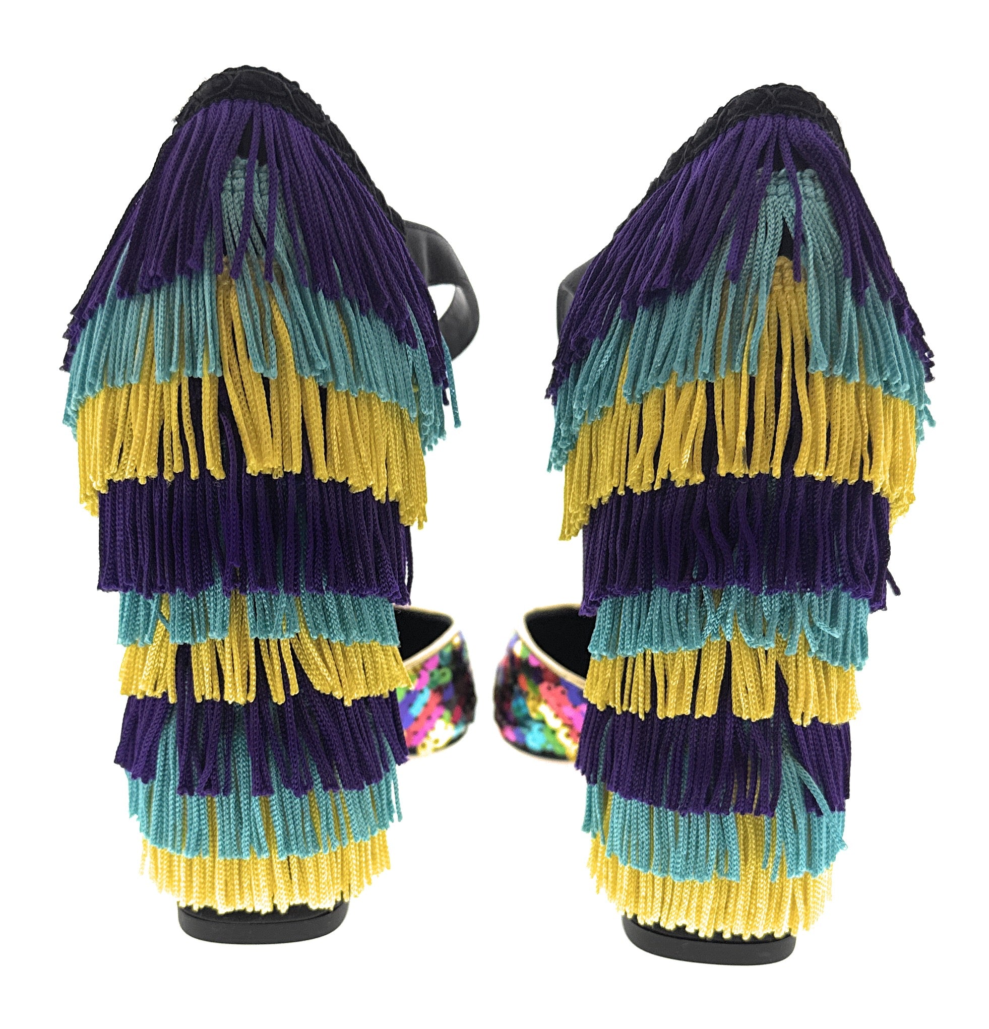 Dolce & Gabbana Multicolor Gold Rainbow SequinFringe Block Heels-EU37