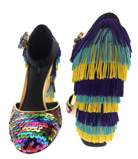 Dolce & Gabbana Multicolor Gold Rainbow SequinFringe Block Heels-EU37