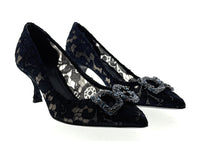 Dolce & Gabbana Deep Navy Floral Lace Kitten Heels