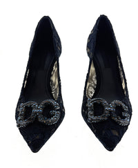 Dolce & Gabbana Deep Navy Floral Lace Kitten Heels