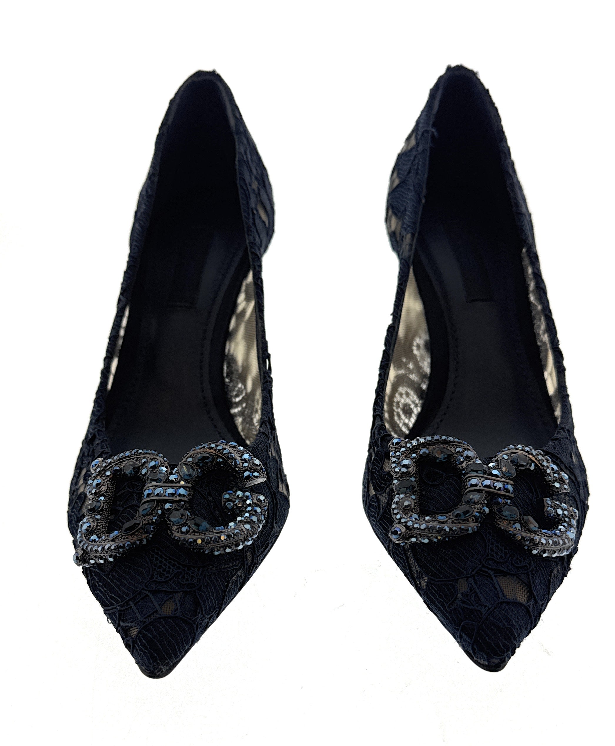 Dolce & Gabbana Deep Navy Floral Lace Kitten Heels