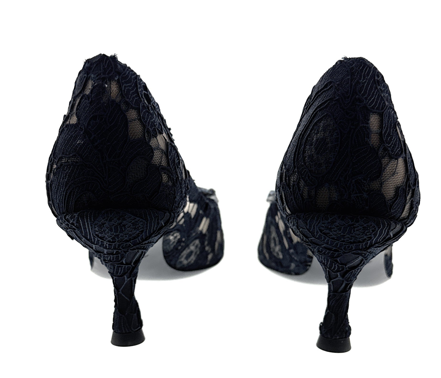Dolce & Gabbana Deep Navy Floral Lace Kitten Heels