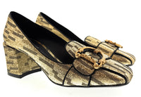 Dolce & Gabbana Gold/Black Brocade Animal Print Block Heel Shoes-EU36