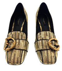 Dolce & Gabbana Gold/Black Brocade Animal Print Block Heel Shoes-EU36