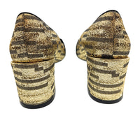 Dolce & Gabbana Gold/Black Brocade Animal Print Block Heel Shoes-EU36