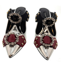 Dolce & Gabbana Metallic Silver Heels with Crystal Buckles & Pearl Embellished Heels -EU37