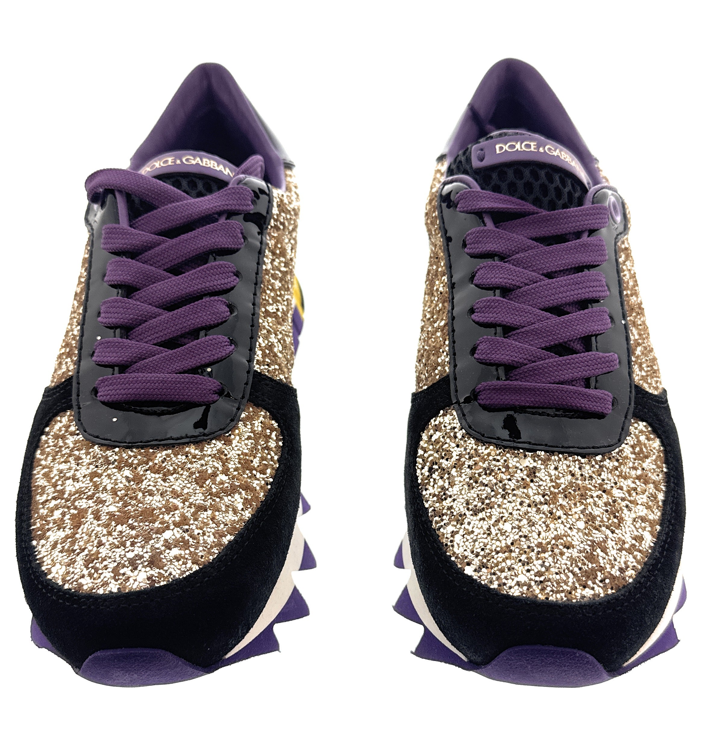 Dolce & Gabbana Black/Gold Glitter Lace Up Low Top Sneakers-EU36.5