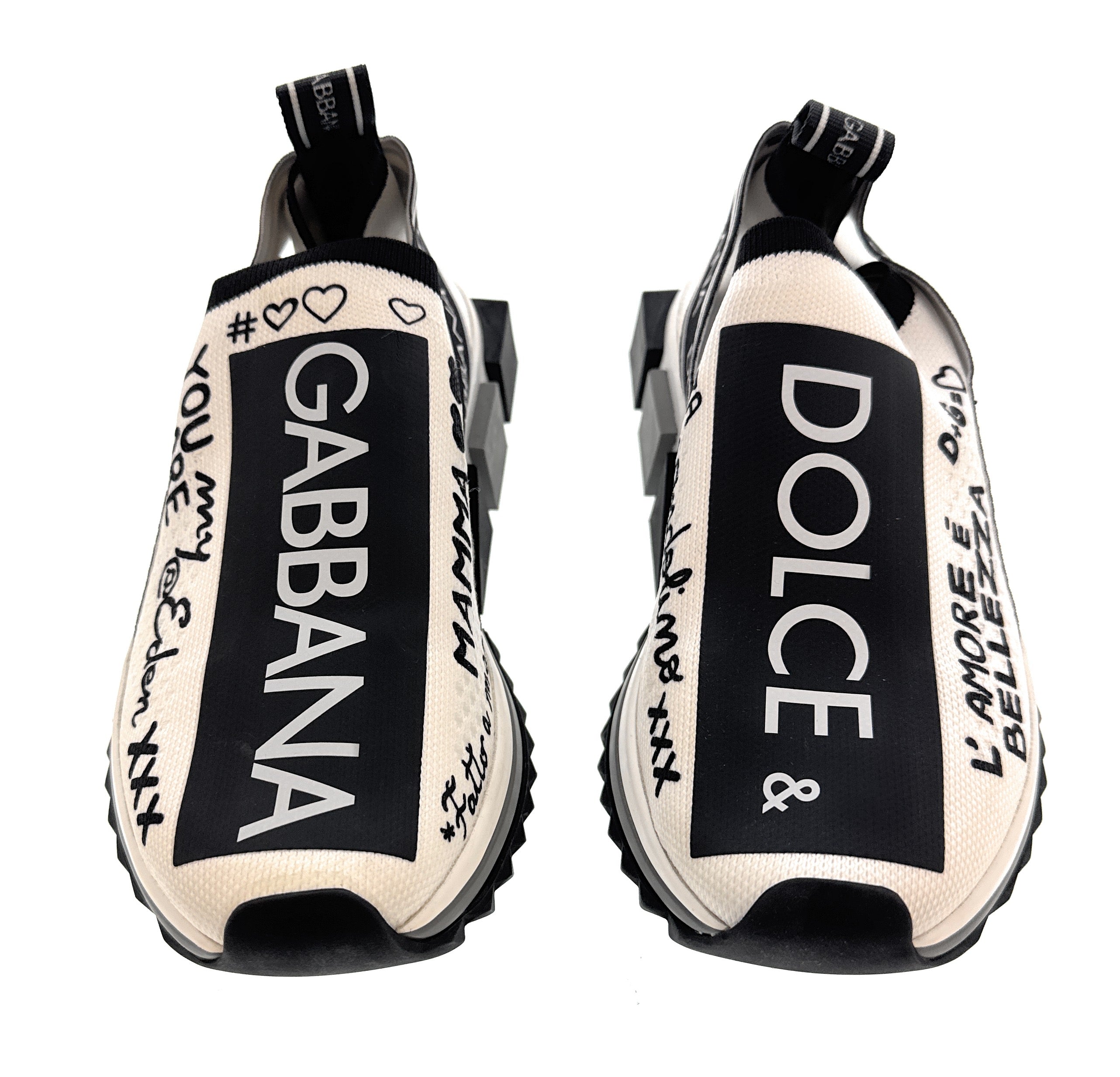 Dolce & Gabbana White/Black Logo Knit Slip On Sneakers-EU35