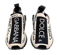 Dolce & Gabbana White/Black Logo Knit Slip On Sneakers-EU36