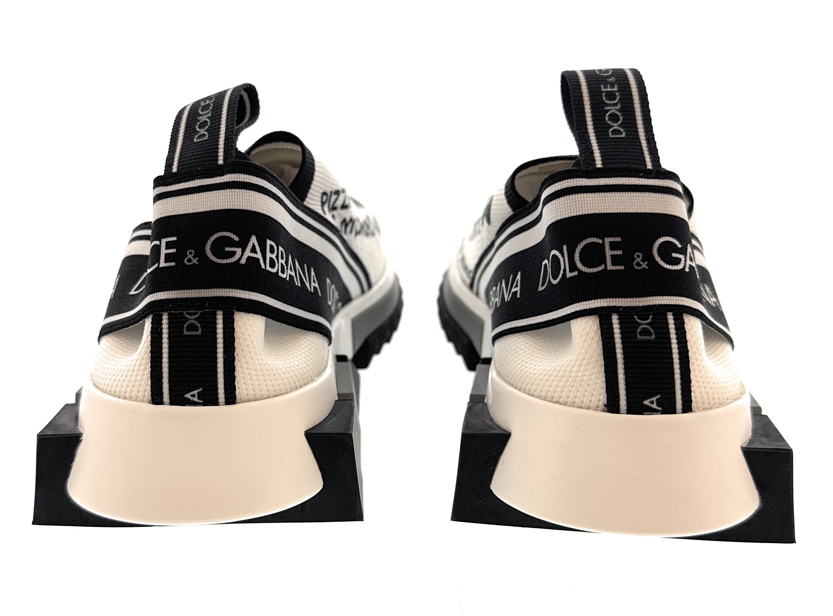 Dolce & Gabbana White/Black Logo Knit Slip On Sneakers-EU35