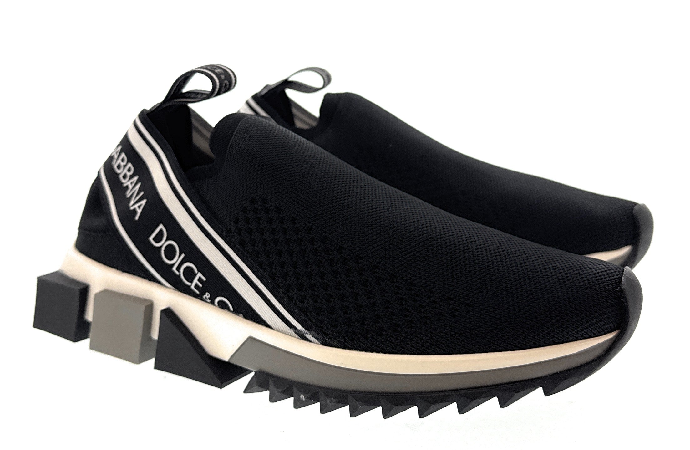 Dolce & Gabbana Black Logo Knit Slip On Sneakers-EU36