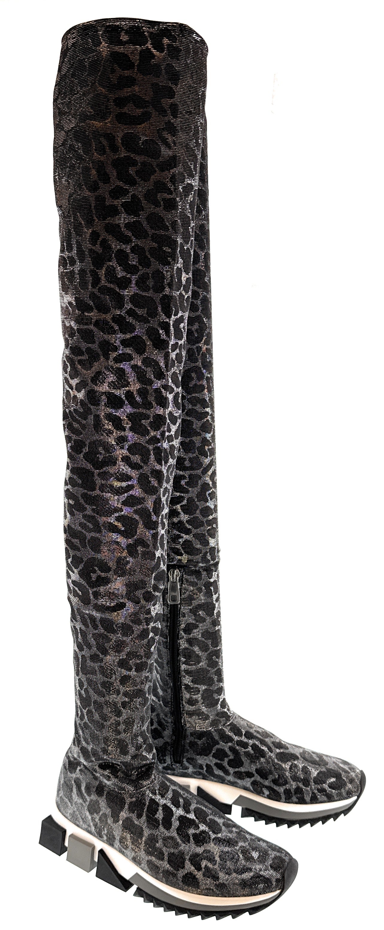 Dolce & Gabbana Leopard Print Stretch Over-the-Knee Sock Boots -EU37.5