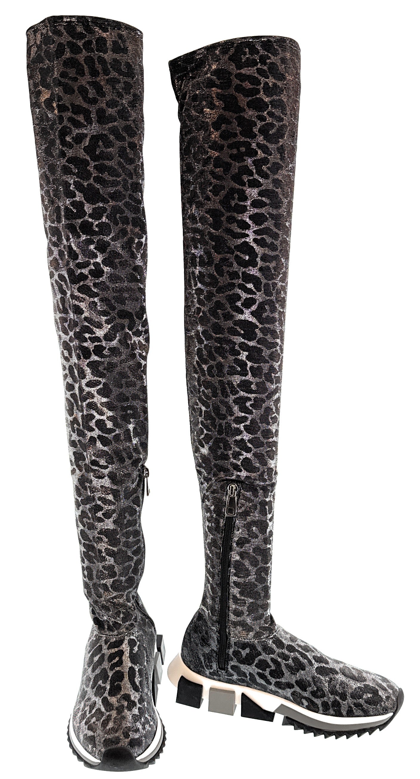 Dolce & Gabbana Leopard Print Stretch Over-the-Knee Sock Boots -EU37.5