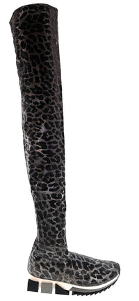 Dolce & Gabbana Leopard Print Stretch Over-the-Knee Sock Boots -EU37.5