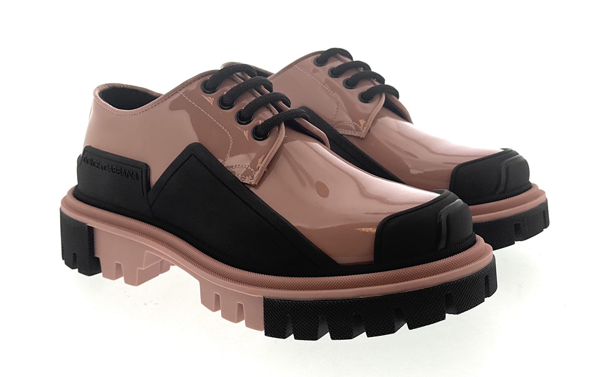 Dolce & Gabbana Nude Patent Leather Chunky Lace-Up Derby Shoes-EU35