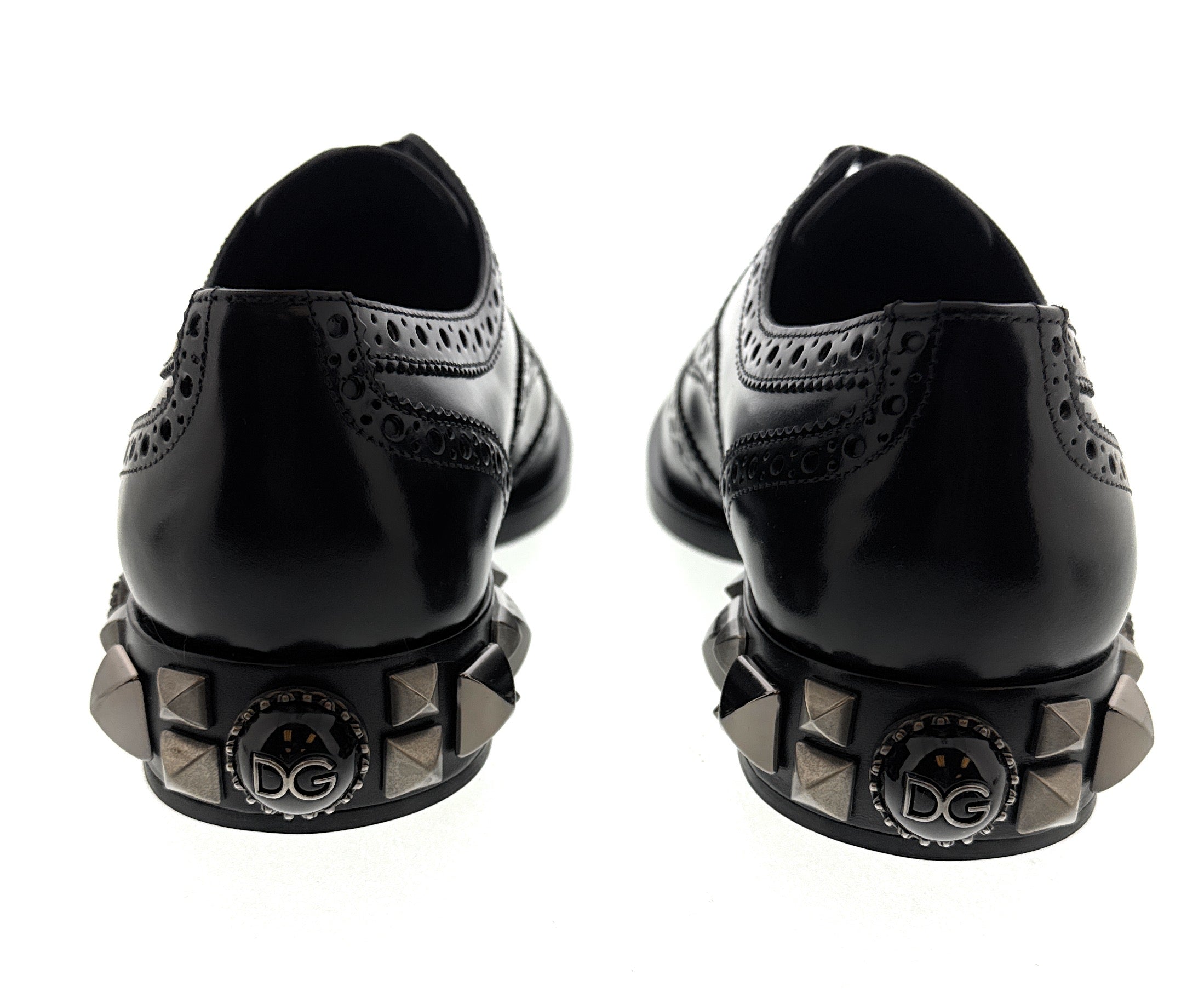 Dolce & Gabbana Men's Black Leather Oxford Brogue Dress Shoes with DG Logo Heel-EU36.5