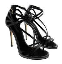 Dolce & Gabbana Black Patent Leather Strappy Stiletto Sandals -EU40.5
