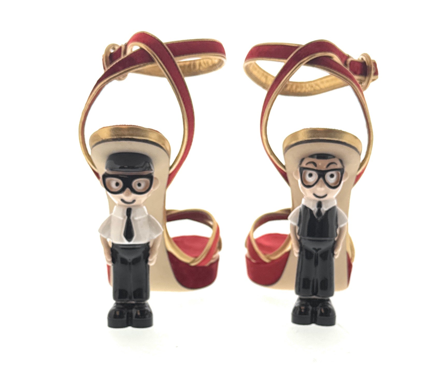 Dolce & Gabbana Red Velvet Character Heel Sandals — Iconic Designer Figurine Heel-EU36