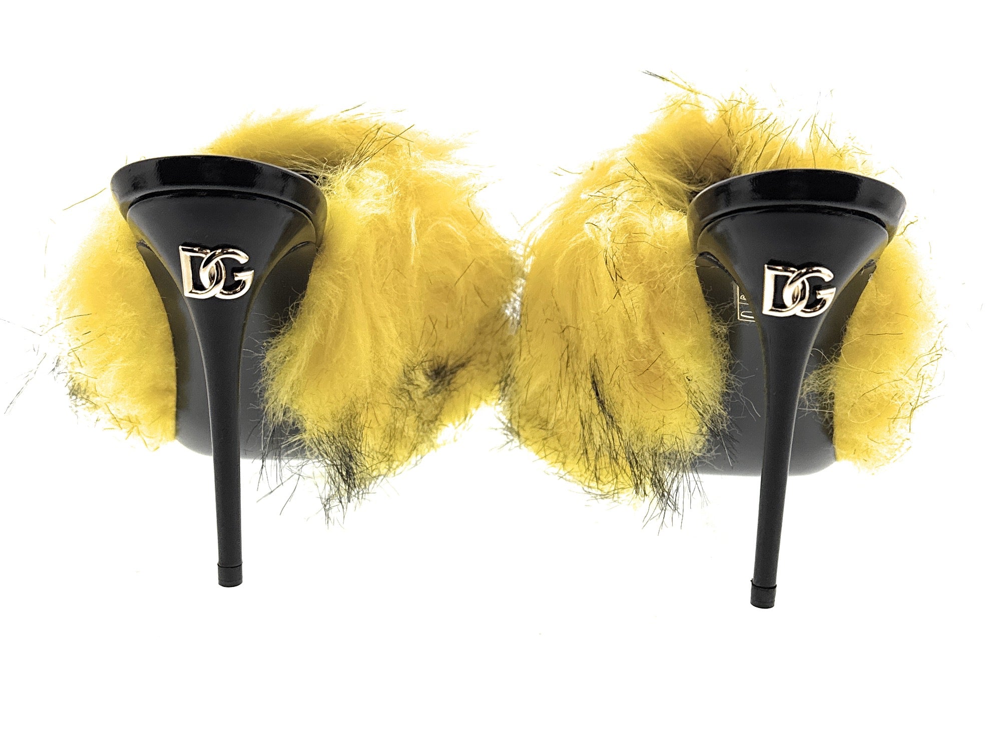 Dolce & Gabbana Yellow Feather Mule Sandals with Black Accents -EU35