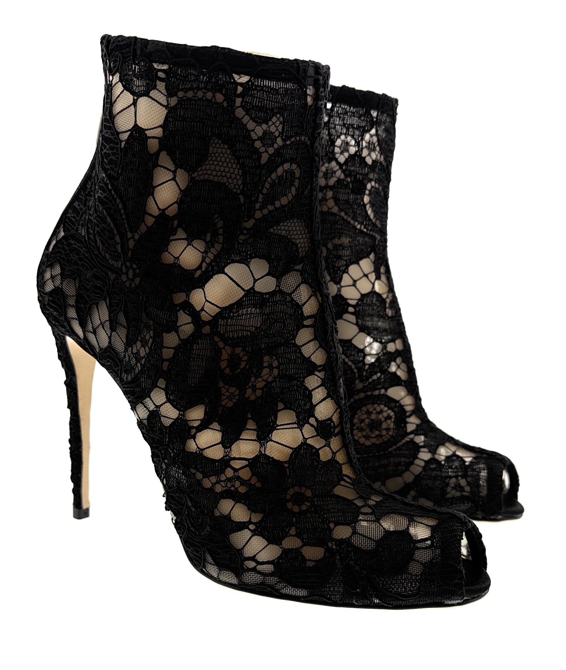 Dolce & Gabbana Black Lace Peep-Toe Ankle Boots -EU35