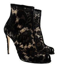 Dolce & Gabbana Black Lace Peep-Toe Ankle Boots -EU35
