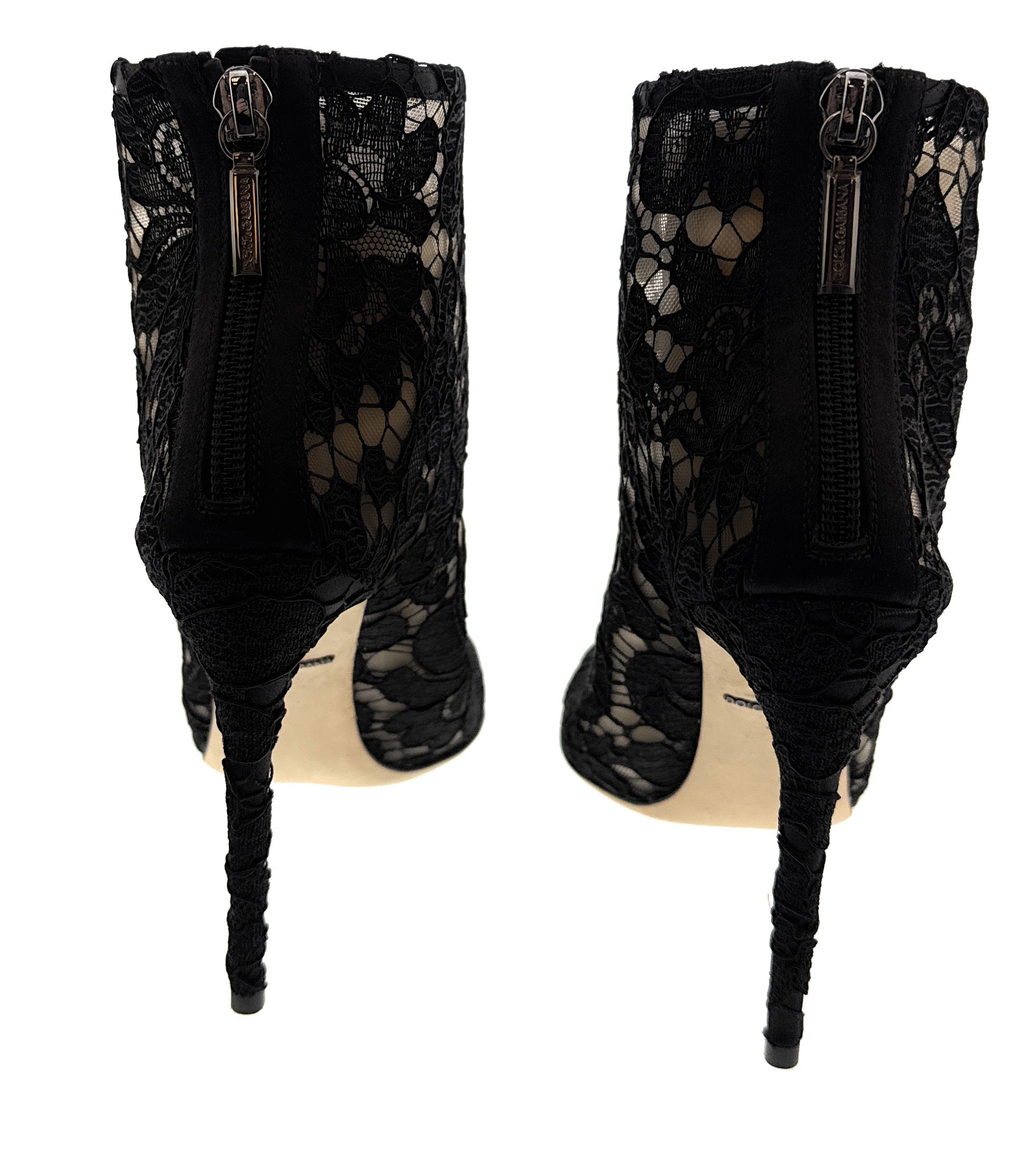 Dolce & Gabbana Black Lace Peep-Toe Ankle Boots -EU35