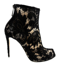 Dolce & Gabbana Black Lace Peep-Toe Ankle Boots -EU35